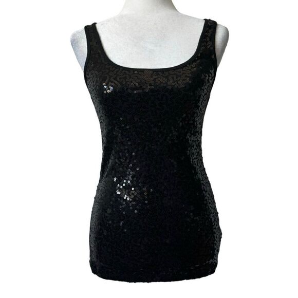 Old Navy Sequin Tank Top Black  Disco Party SZ S - Picture 1 of 13